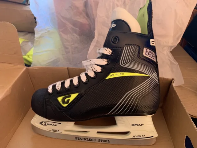 Graf Supra G1035 Ice Hockey Skates - Black/Silver/Neon Yellow - UK 6 EU 39