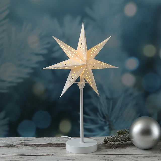 LED Papierstern Leuchtstern Weihnachtsstern Dekostern 7-zackig stehend 42cm weiß