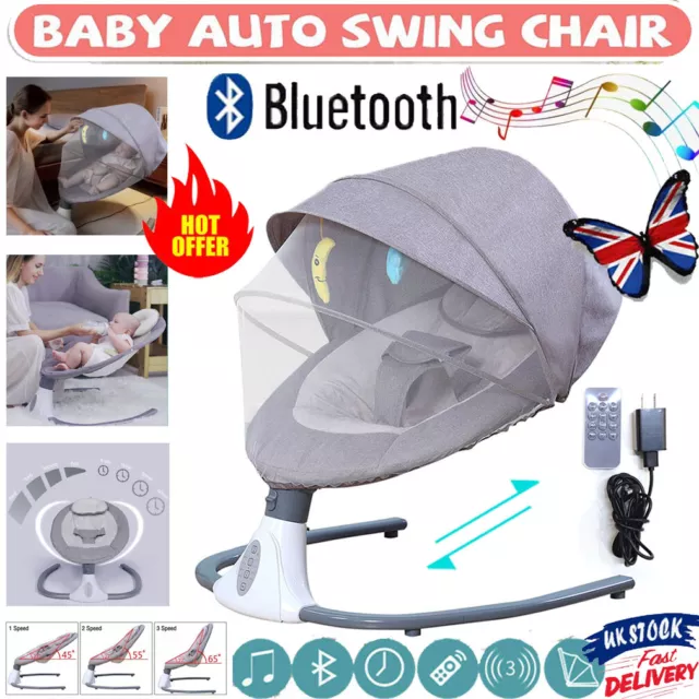 UK-Bluetooth Electric Baby Swing Infant Cradle Bouncer Rocker Chair Music Remote