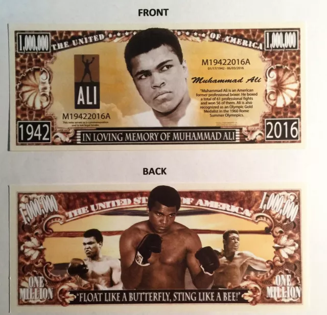 Loving Memory Muhammad Ali $1,000,000 Novelty Note, Boxing Buy 5 Get one FREE