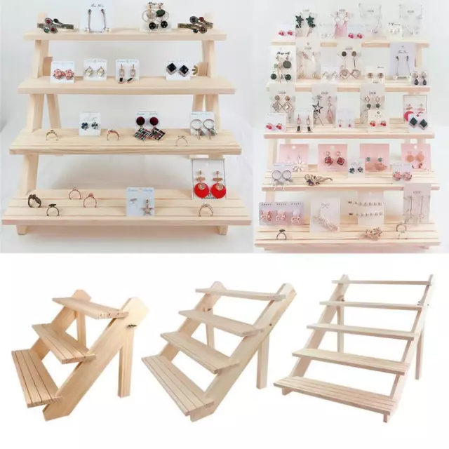 3/4/5 Tiers Wooden Earring Display Rack Jewelry Rings Shelf Watch Stand Holder