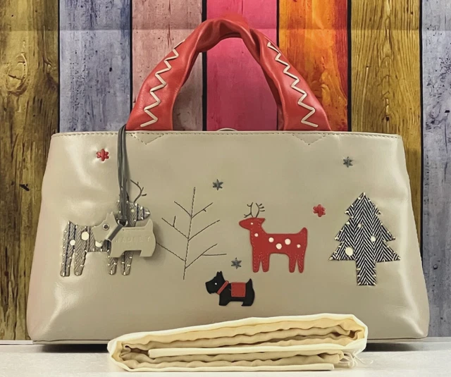 Radley Seasons Greetings kleine bis mittelbeige Lederbild Schnapptasche Neu