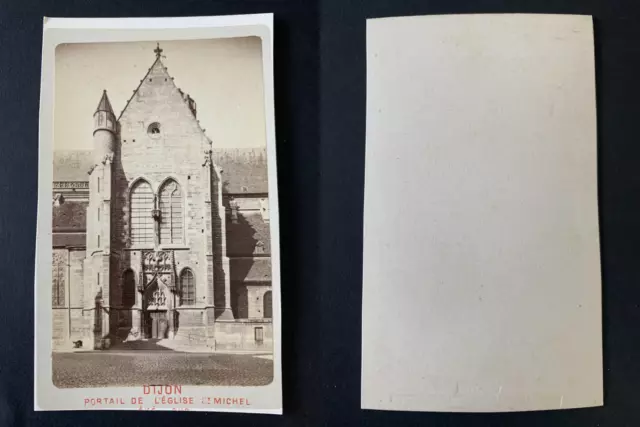 France, Dijon, portail, église Saint-Michel Vintage albumen print CDV.  Tirage