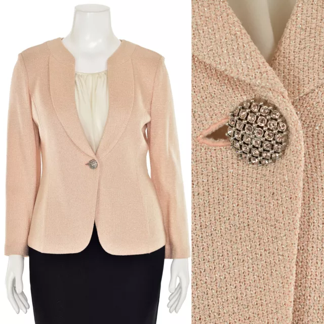 *SPARKY!* St. John Couture Glitter Knit Jacket/Blazer in Pale Blush Pink sz 12