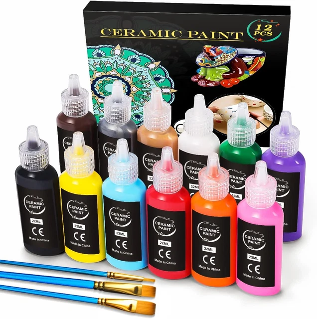 Juego de pintura cerámica RATEL, 12 x 22 ml pintura de porcelana resistente al agua con 3 ideales