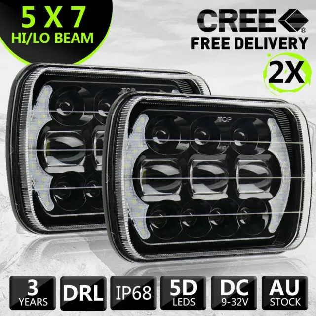 Pair Led Upgrade Head Lamp 5X7" 7X6" Inch Headlight Replacement Hi/Lo H4 W/ Drl