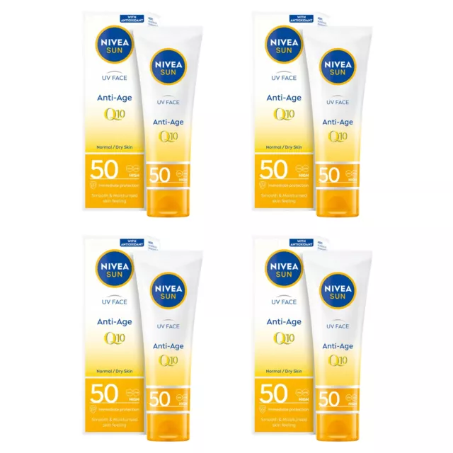 Crema facial protector solar antienvejecimiento y antipigmentos Nivea Q10 FPS50 - 50 ml x 4