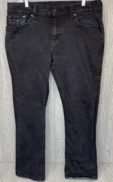 True Religion Men Jeans 38x30 Black Stretch Ricky Relaxed Straight Flap Pockets