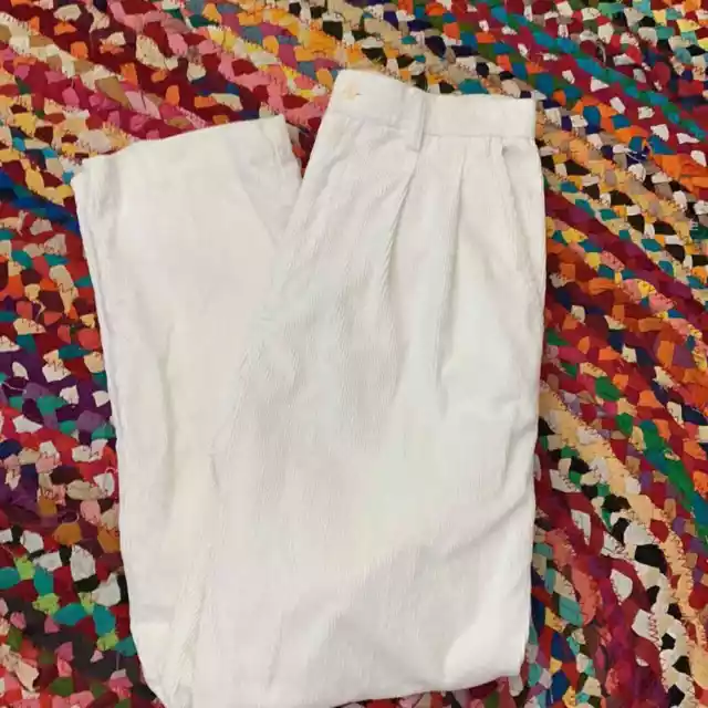 Vintage 90s/Y2K Dressbarn Cream Corduroy High Waist Trouser Pants - Size 6