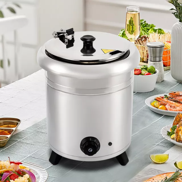 10L Round Stainless Steel Silver Restaurant Countertop Food Soup Kettle Warmer