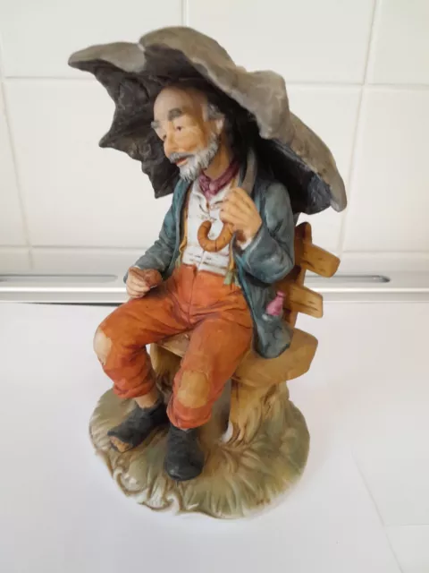 Capodimonte figurine Of Hobo On A Bench With Umbrella Stunning Piece 6 Inch High