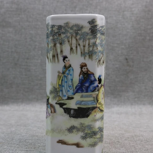 Chinese Porcelain Republic Of China Famille Rose Personage Brush Pots 6.69 Inch