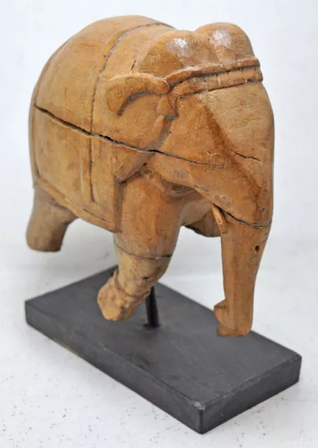 Vintage Wooden Fine Elephant Figurine on Stand Original Old Hand Carved