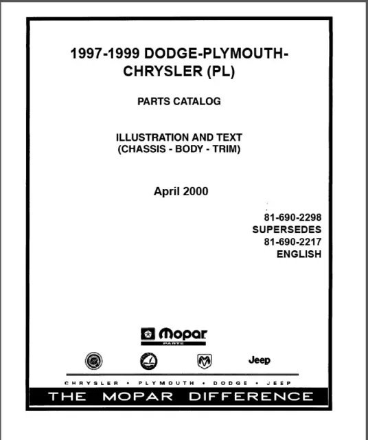 1997-1999 Dodge Neon Coupe Sedan Parts Catalog Manual Highline Competition 1998