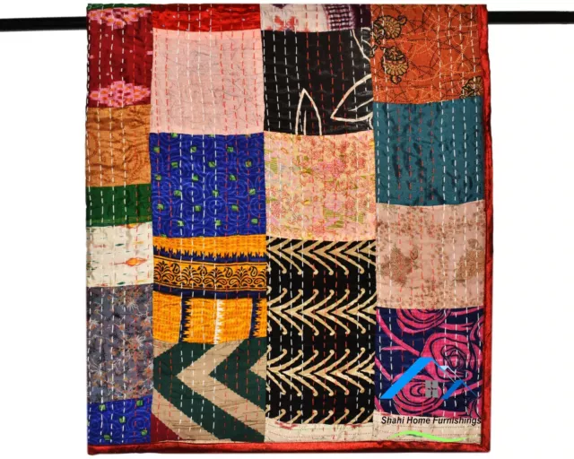 Kantha India Colcha de Algodón Granate Color Cobertor Cama Hogar Cubrecama