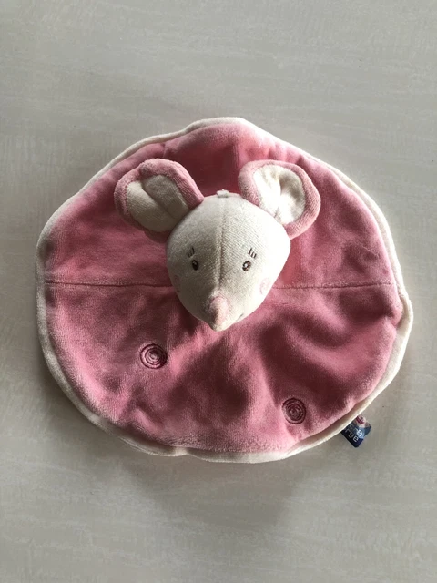 doudou plat souris rond - sucre d'orge - rose beige -