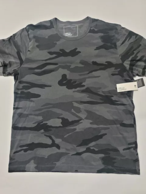 NWT Mills Supply Mens Large Charcoal Gray Camo Double Layer T Shirt