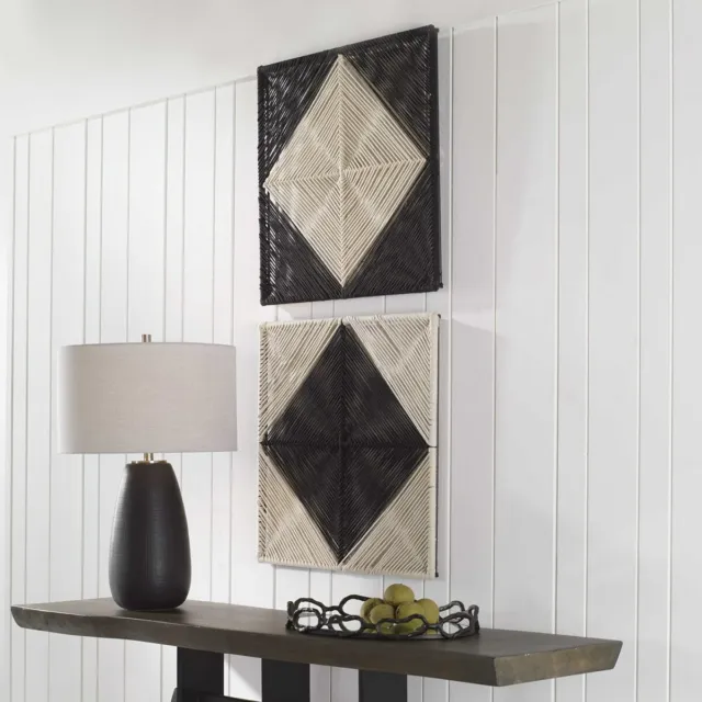 Pair Modern Xl 24" Hand Wrapped Natural Rope Panels Wall Art Uttermost