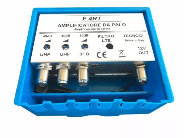 Amplificatore antenna TV da palo con filtro LTE/5G 40 dB 2 ingressi UHF+1 VHF 2