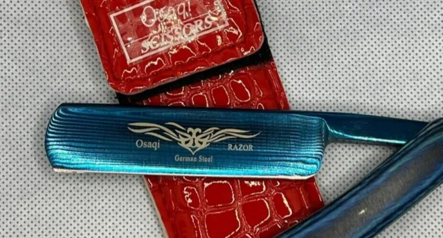 OSAQI -German Steel Blade -STRAIGHT CUT THROAT RAZOR-Blue with Red Case-