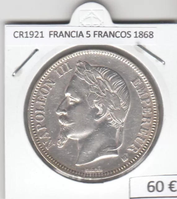 Cr1921 Moneda Francia 5 Francos 1868 Plata 60