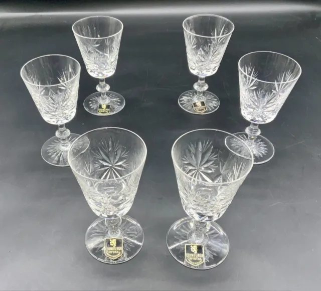Set of 6 Edinburgh Crystal "STAR OF EDINBURGH" Wine Glasses 5 Inches Tall.