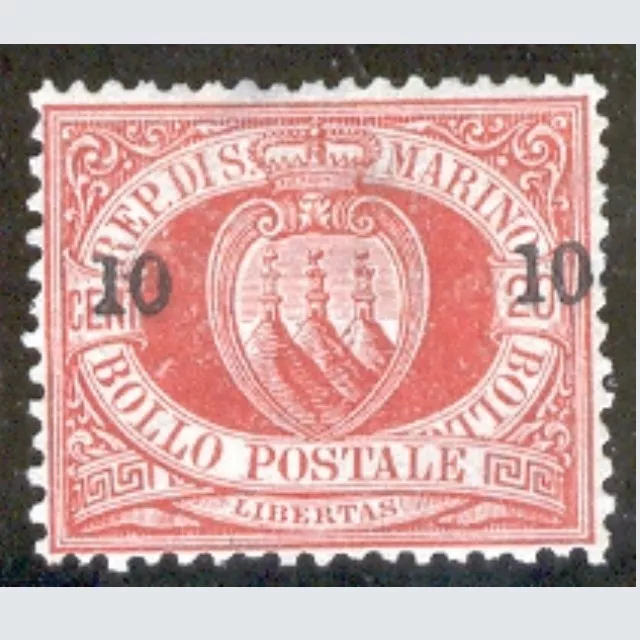 San Marino 1892 Sopr. 10 c. su 20 c. rosso n. 11 Nuovo