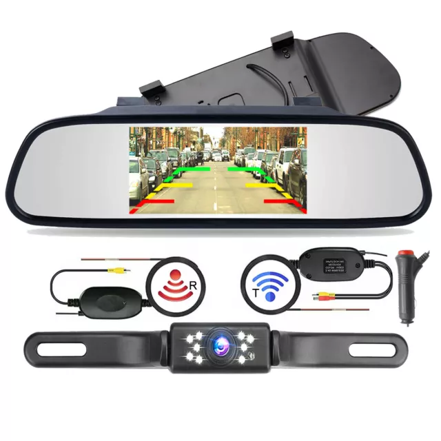 Wireless 4.3" Rear View Mirror Monitor Backup Camera Car Reversing System Kit