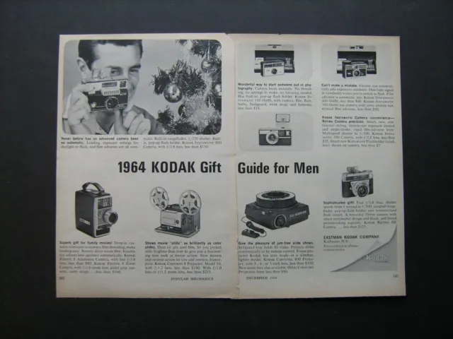 "1964 KODAK Camera Gift Guide For Men" vintage ad from private estate collection