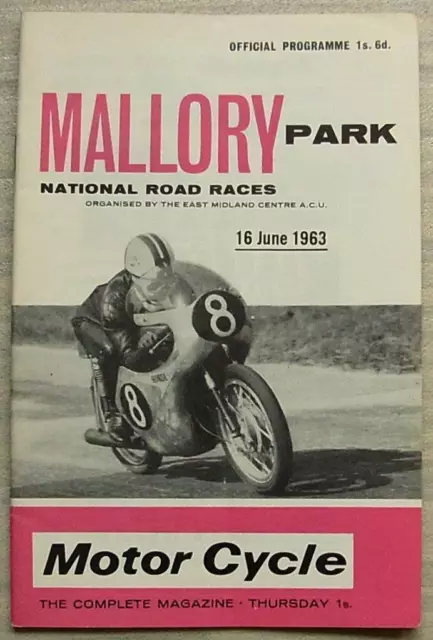 MALLORY PARK 16 Jun 1963 NATIONAL MOTOR CYCLE ROAD RACES Programme