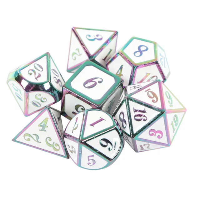 7Pcs Different Shapes Polyhedral Dice Set Zinc Alloy Clear Numbers Dice Props