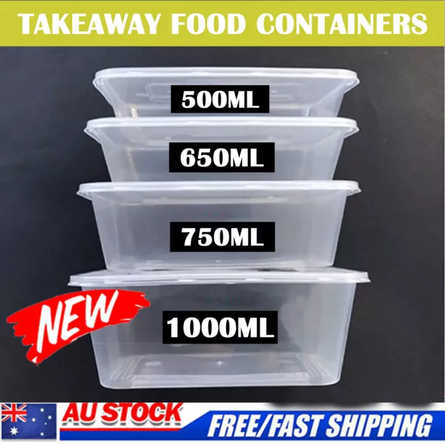 Take Away Containers &Lids Rectangular Plastic Food Container 500/650/750/1000Ml