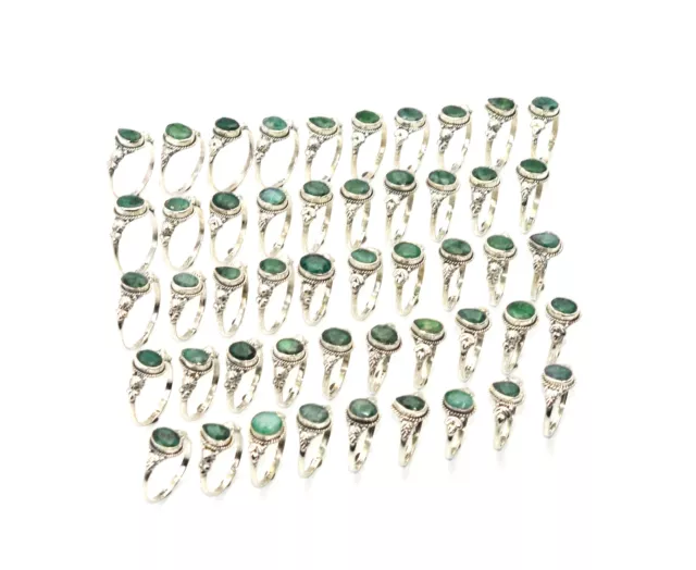WHOLESALE 49PC 925 SOLID STERLING SILVER GREEN Simulated Emerald RING LOT P485