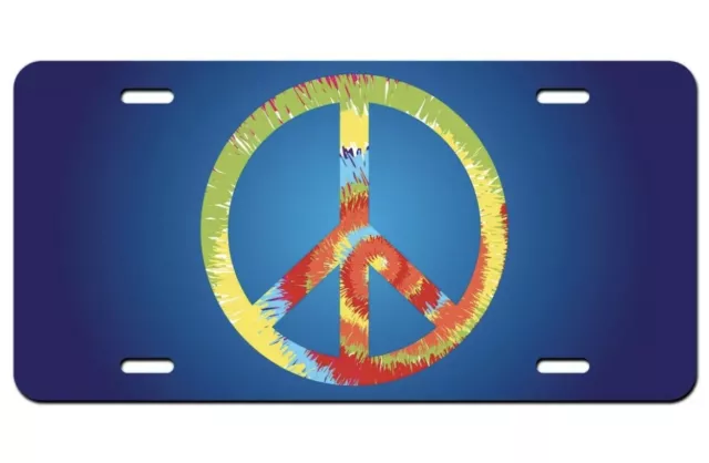 Peace Sign Blue Tie Dye License Plate Tag Vanity Novelty Metal Car Truck Metal