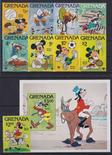 Grenada 1979 Walt Disney Figures Mi. No. 991-999 Set + Block ** / MNH