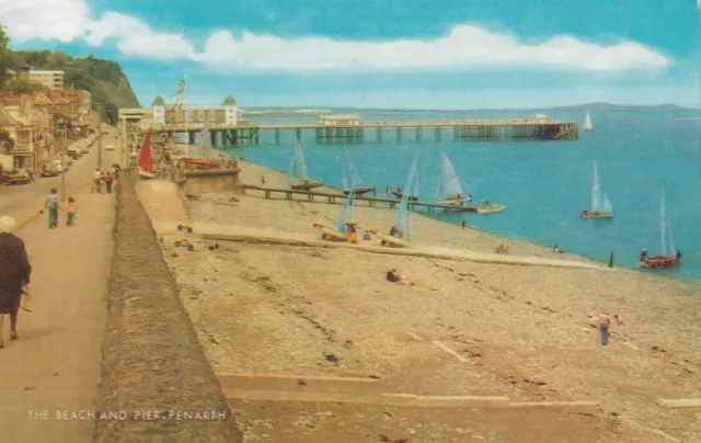 Vintage Salmon Postcard - Beach & Pier, Penarth, Vale of Glamorgan Wales - c1985