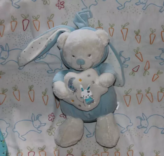 DOUDOU PELUCHE MAX & ET SAX OURS LAPIN BLEU BLANC MUSICAL ETOILE NUAGE 28cm NEUF 2