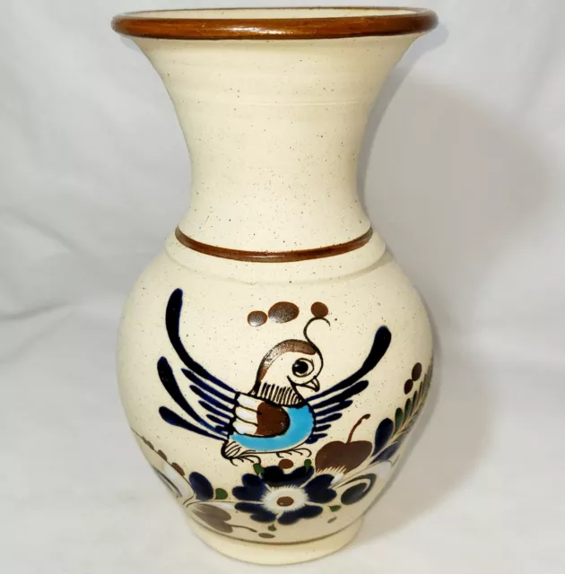 Vintage Signed Talavera Mexican Folk Art Sandstone Hand Painted Ceramic Vase