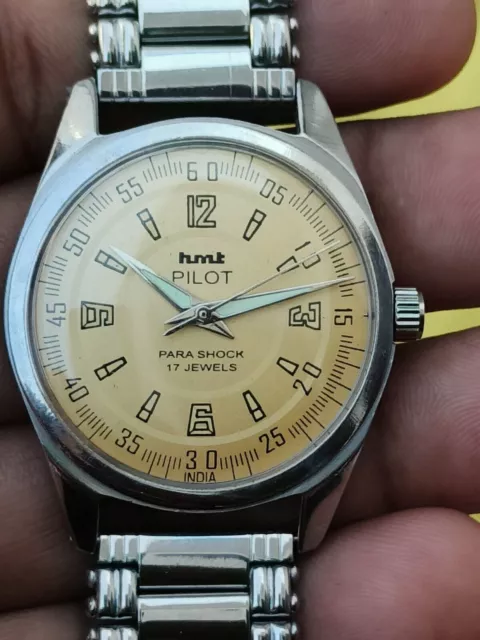 HMT PILOT RELOJ de pulsera vintage de acero para hombre con cuerda