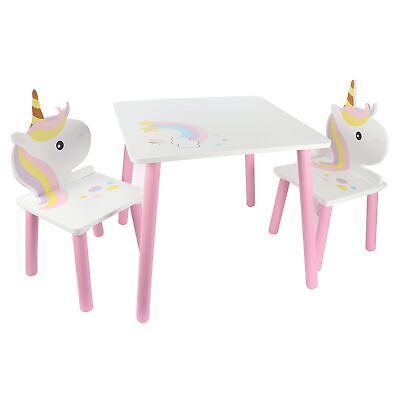 Laeto House And Home Indoor 3 Piece Wooden Unicorn Kid Table Chair Furniture Set