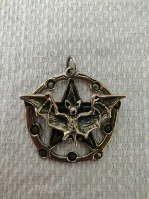 Sterling 925 Silver Bat Pentacle Pentagram Gothic Celtic Pagan Wiccan Pendant