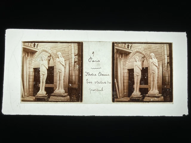 PARIS EGLISE NOTRE DAME PLAQUE VERRE 45x107 VUE STEREOSCOPIQUE VERASCOPE RICHARD