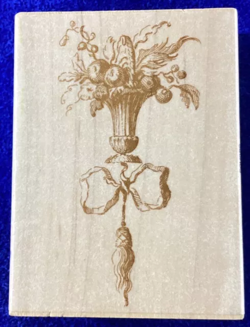 Anna Griffin Rubber Stamp All Night Media Flowers Bow Tassel Wood Mounted