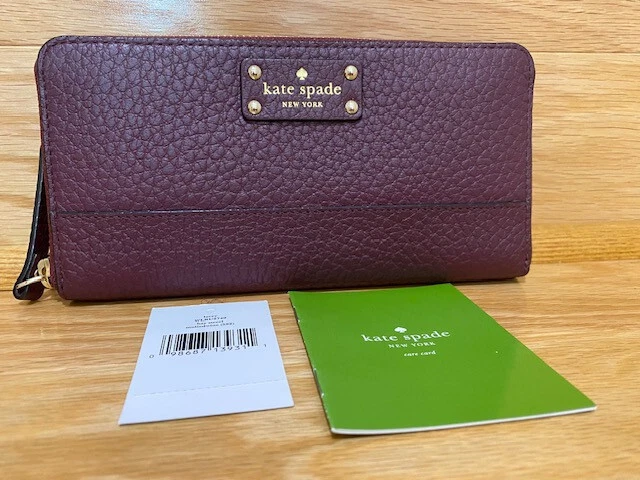 KATE SPADE NEW YORK LACY BAY STREET MULLED WINE LEATHER WALLET  (4" H x 7.7" W)