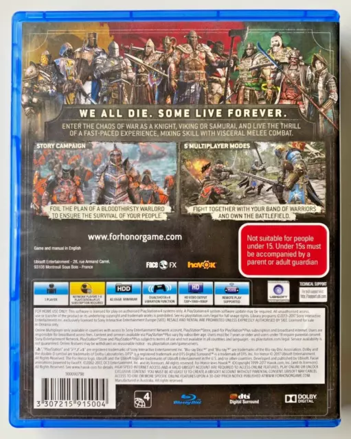 For Honor Sony PlayStation 4 PS4 Videogame Hits Region 4 2