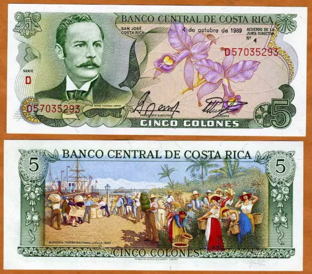Costa Rica, 5 Colones, 1989, P-236d, UNC - colorful