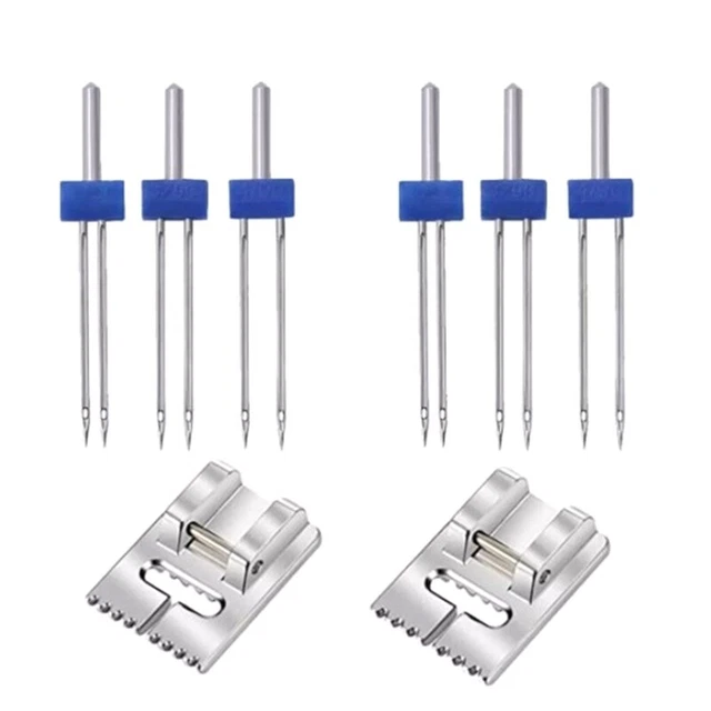 Paquete de 6 agujas dobles aguja plegable con 2 piezas 9 pinzas prensadora pie de costura para F5Q5