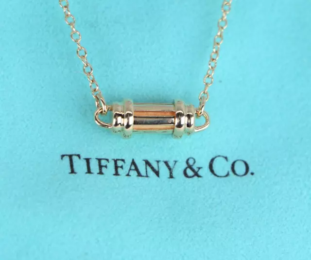 Tiffany & Co 18K Solid Yellow Gold Fluted Column Post Pendant 16" Necklace 3