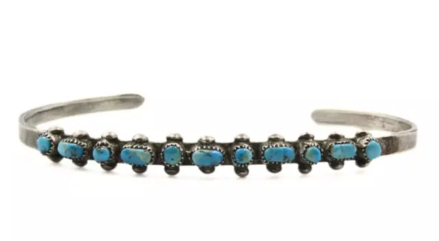 Sweet Zuni Snake Eye Turquoise Old Pawn Sterling Silver Cuff Bracelet