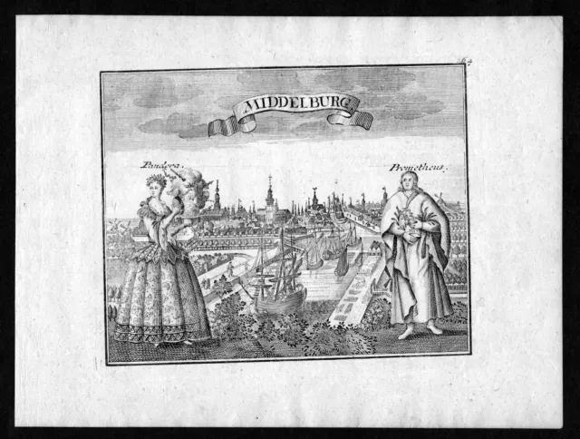 1746 Middelburg Nederland Holland Ansicht view Kupferstich antique print